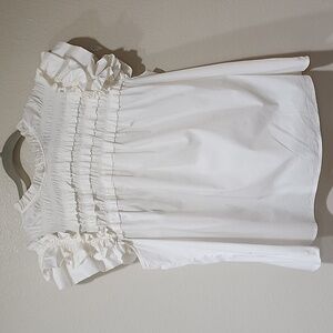 Andrew Mark New York Blouse Smocked Ruffles Tulip Sleeves Keyhole White size 2X